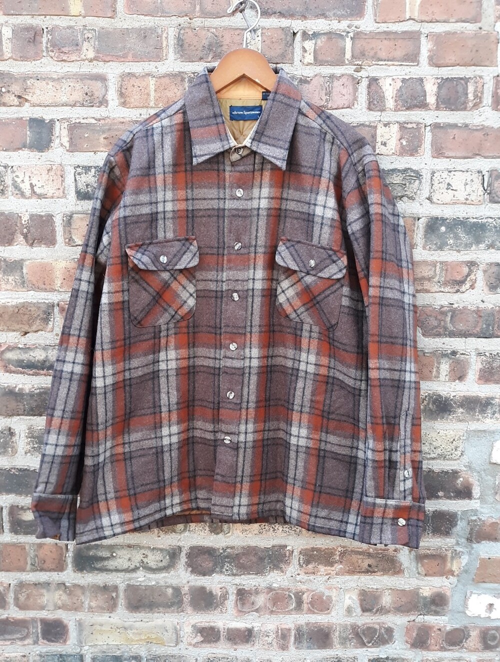Arrow Sportswear Vintage Wool Plaid Shirt Jacket Mens L Quilt Lined Shacket